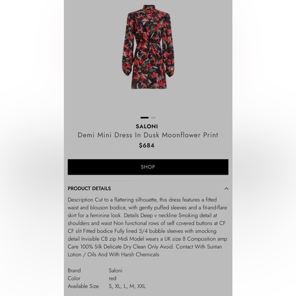 SALONI beautiful silk floral dress size 0 in pristine condition! - Picture 8 of 8